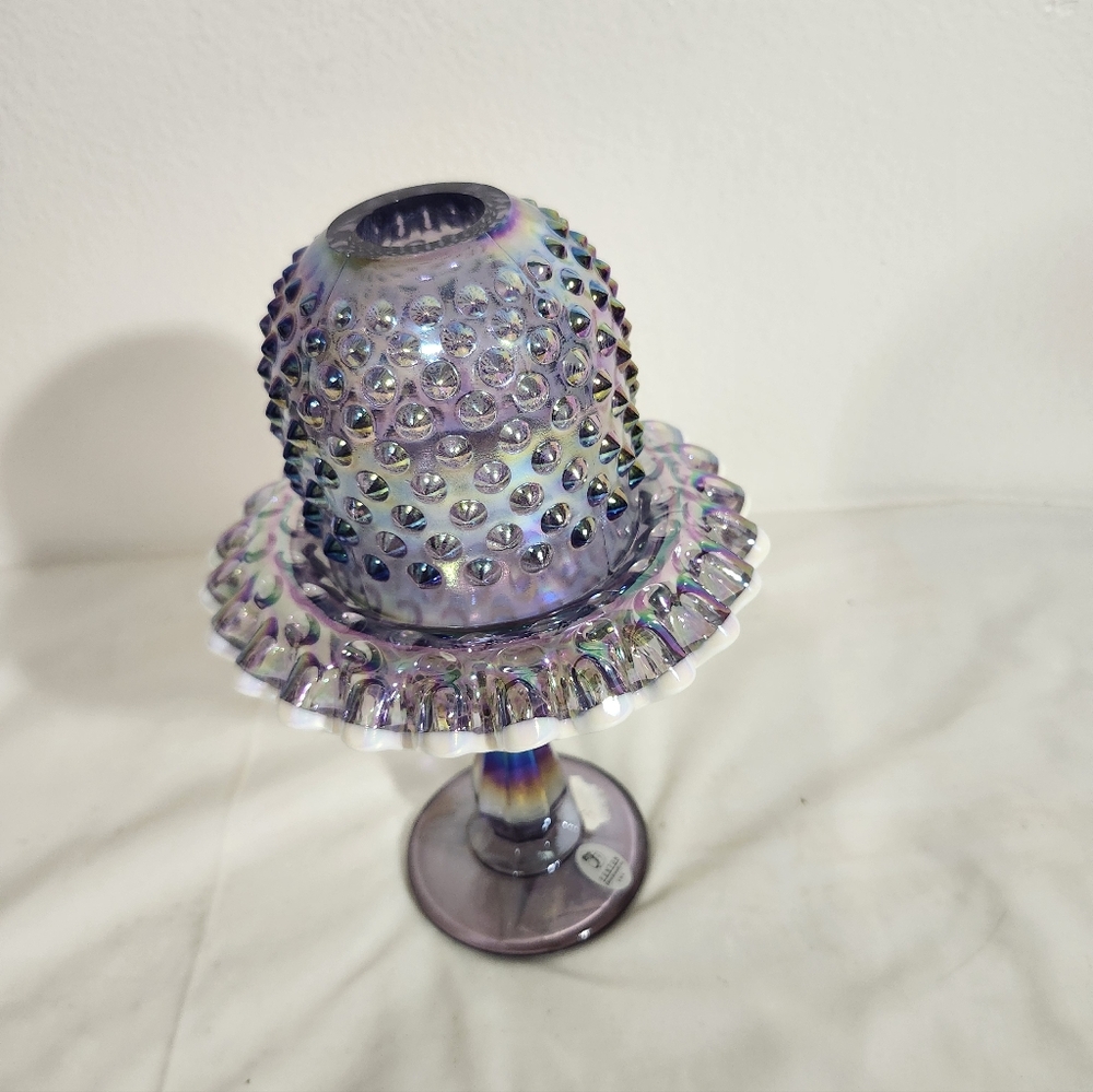 Fenton Fairy Lamp Iridescent Hobnail Glass Candle Holder - Picture 3 of 7
